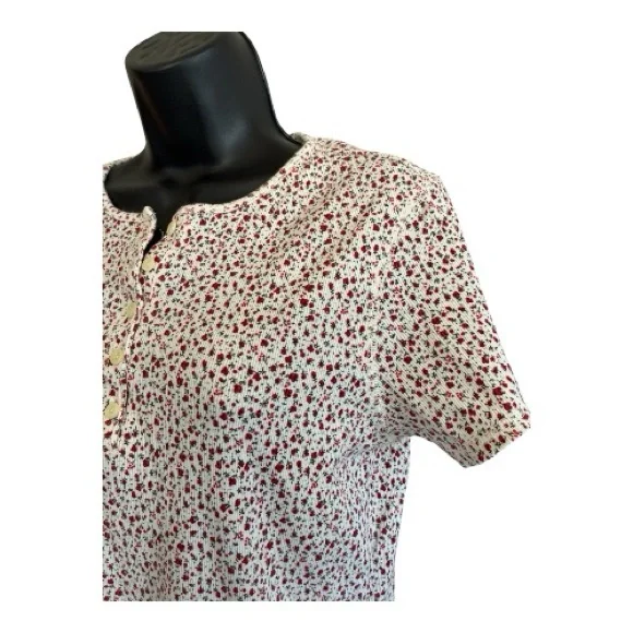 Vintage Women's Faded Glory Floral Top - White and Red Size Large - Picture 5 of 8